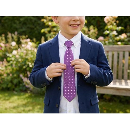 Chlapčenská kravata fialová s bielymi bodkami