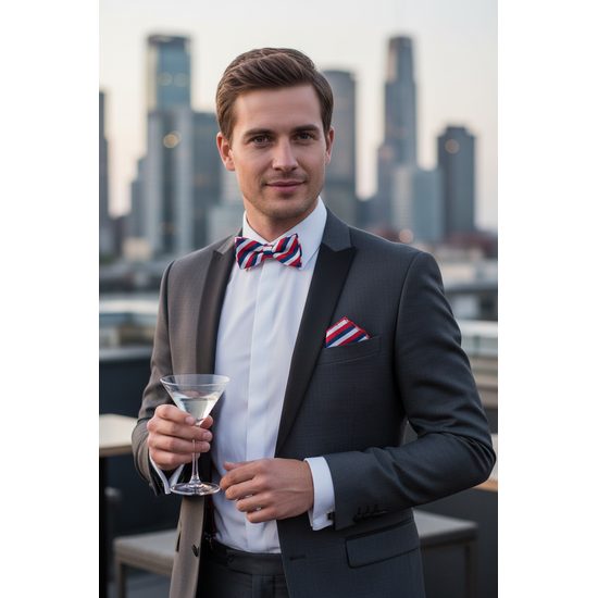 Férfi tricolor csokornyakkendő díszzsebkendővel