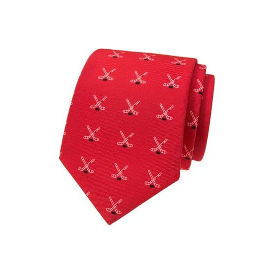 Rote Krawatte mit Hockeymotiv