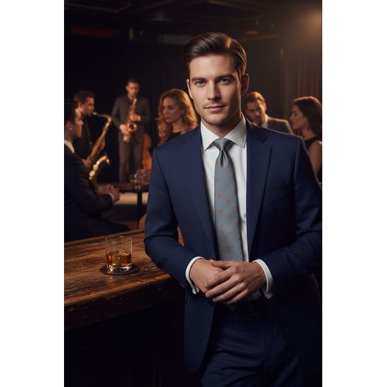 Szary krawat z pomarańczowym lisem