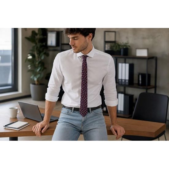 Bordeauxrote Slim Krawatte mit feinem Blumenmuster