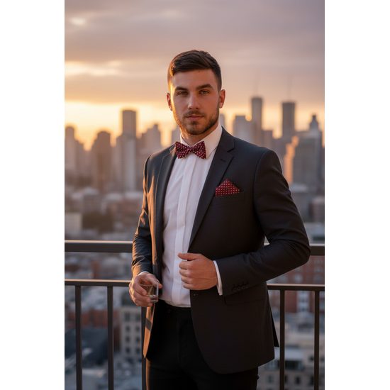 Бургундска папийонка на бели точки + кърпичка