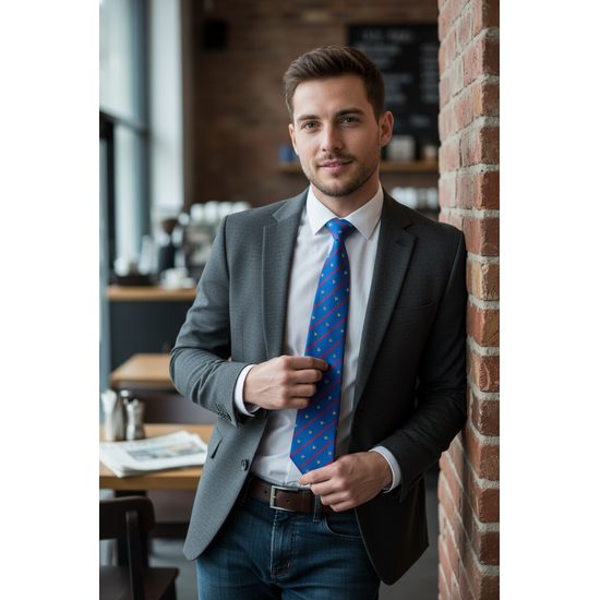 Синя футболна вратовръзка с червена ивица