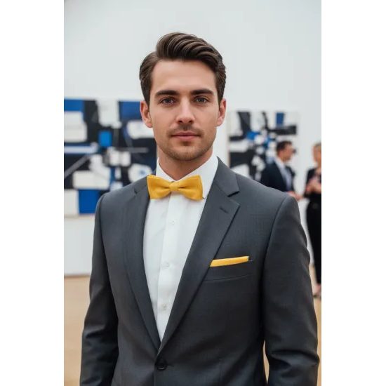 Żółta matowa muszka z poszetką