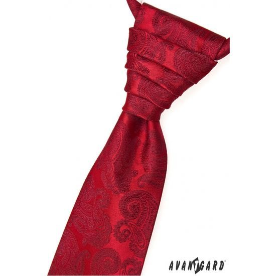 Červená francúzska kravata s paisley motívmi