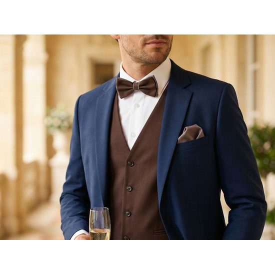 Barna férfi mellény csokornyakkendővel – alkalmi szett