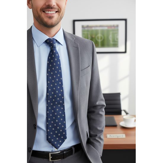 Dunkelblaue Krawatte mit Fußballmotiv