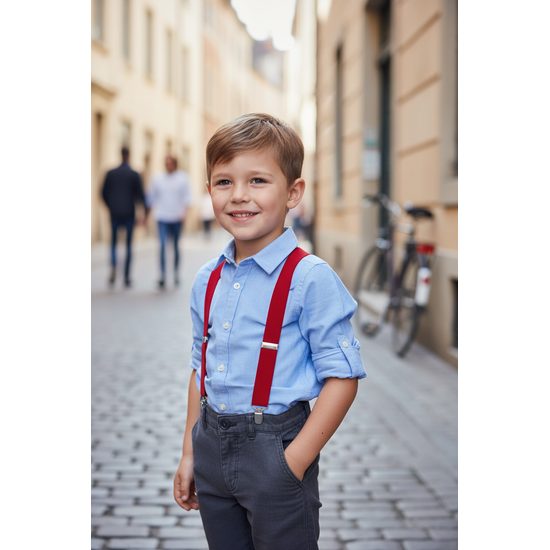 Jungen Hosenträger Y-Form 3-Clip-Halterung, Rot