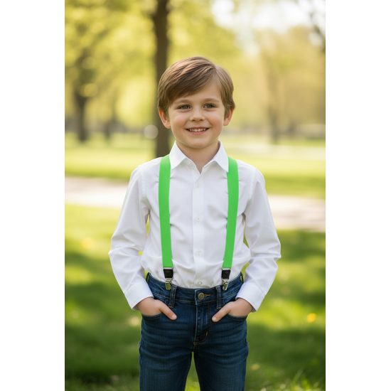 Bretele pentru băiat, verzi, neon, cu un centru din piele