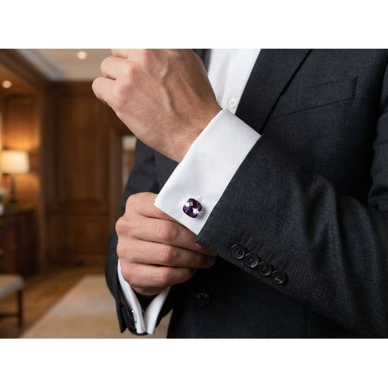 Manschettenknöpfe mit violettem Stein