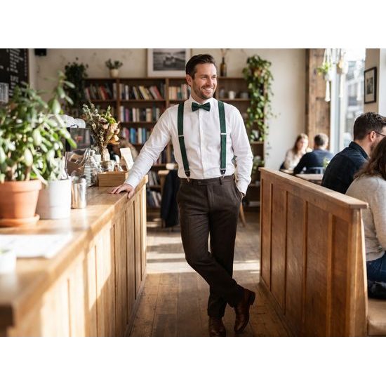 Zöld férfi nadrágtartó szett csokornyakkendővel