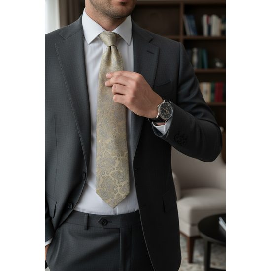 Béžová kravata s kašmírovým vzorem