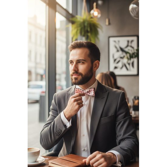 Klasyczna różowa muszka w brązowe kropki