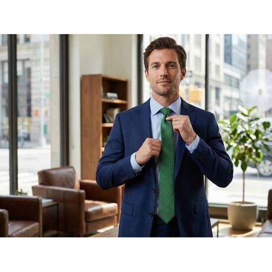 Cravată verde din mătase cu model punctat