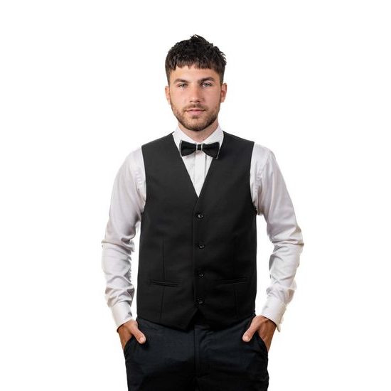 Fekete mellény csokornyakkendővel