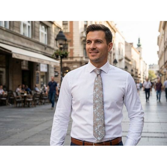 Svetlomodrá kravata s béžovým paisley