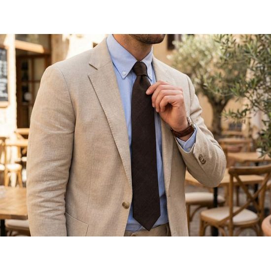 Cravată maro închis din in