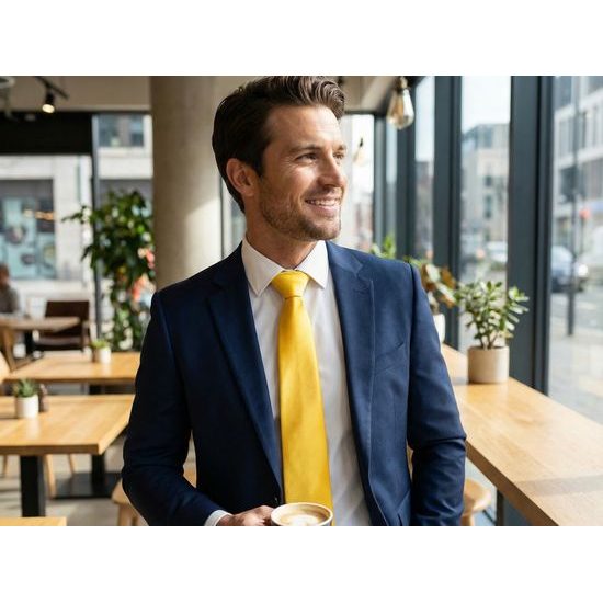 Cravată galbenă bărbătească cu luciu