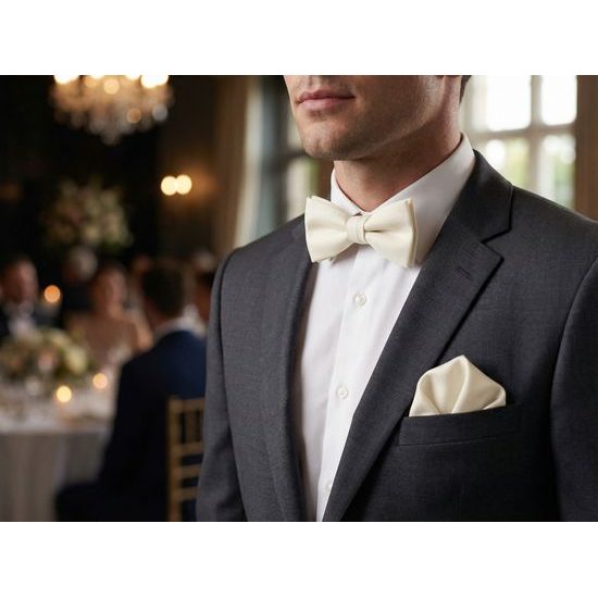 Pánsky motýlik Ivory s vreckovkou