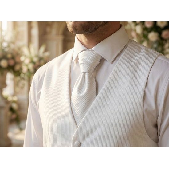 Biela svadobná regata s jemným prúžkom