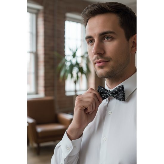 Czarna bawełniana muszka z białą kropką