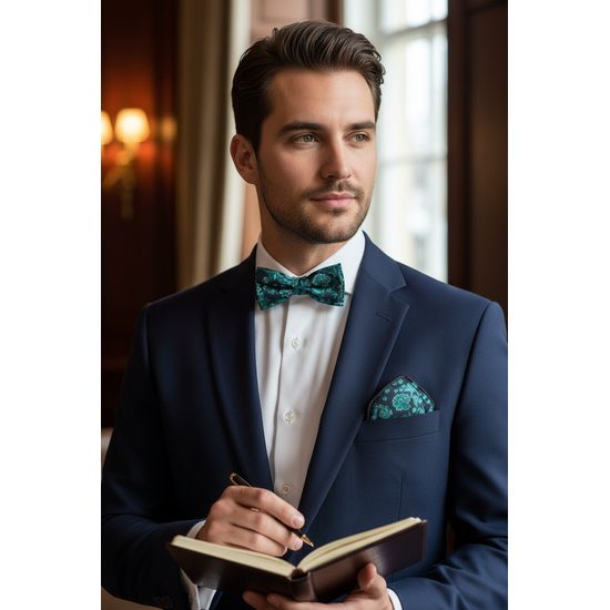 Dunkelblaue Fliege mit türkisem Muster