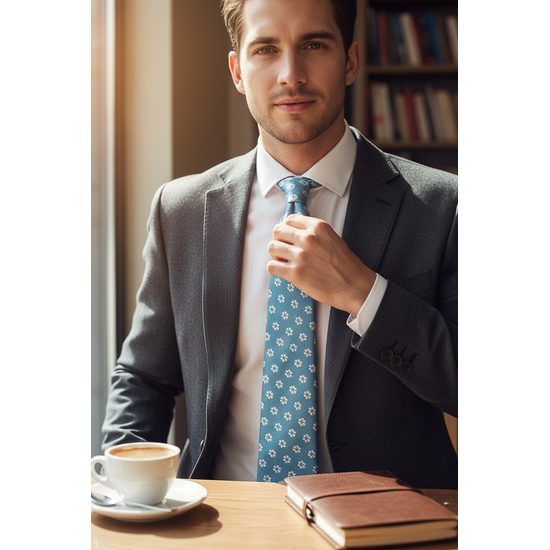 Hellblaue Krawatte mit Blumenmuster