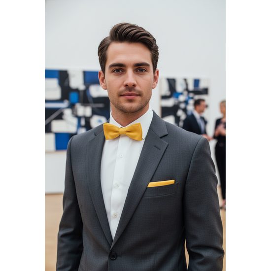 Żółta matowa muszka z poszetką