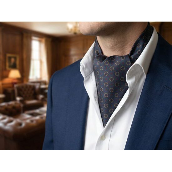 Ascot bleumarin din mătase cu model geometric