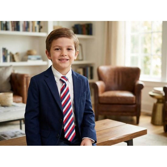 Cravată băieți roșu-albastru-alb în dungi