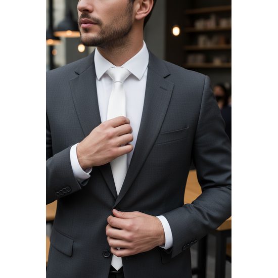 Prosty gładki biały krawat męski