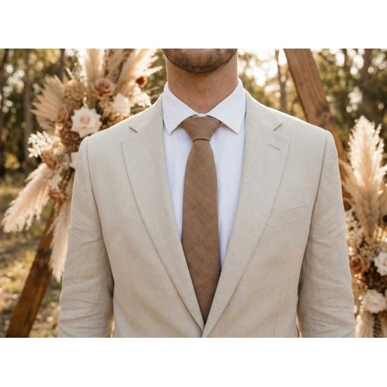 Béžová ľanová kravata 7 cm