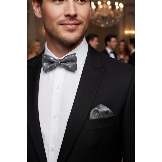 Šedý motýlik s béžovou bodkou a vreckovkou