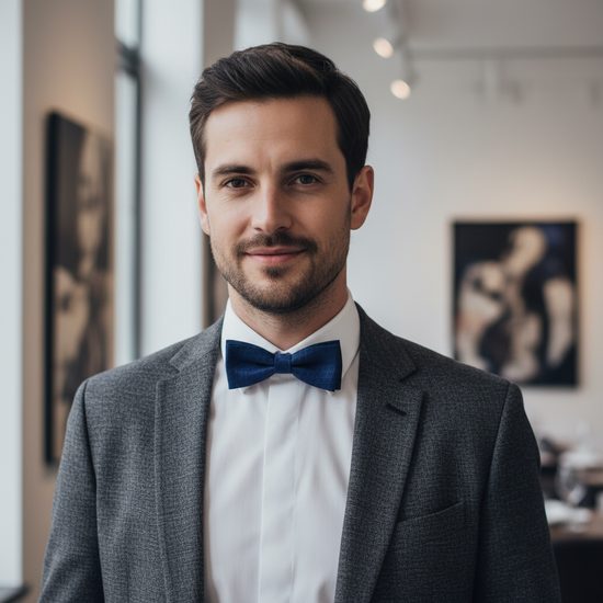 Tmavo modrý bavlnený pánsky motýlik s modrým vzorom