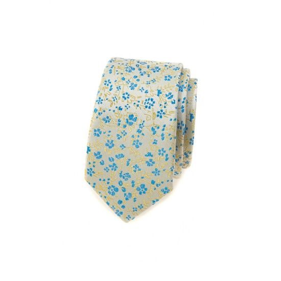 Úzka kravata s modro-žltým vzorom