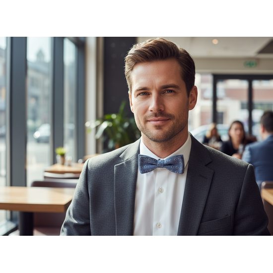 Męska bawełniana niebieska muszka z gwiazdami