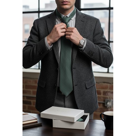 Zielony krawat eukaliptusowy w pudełku prezentowym