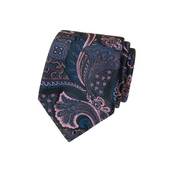 Dunkle Herren Krawatte mit rosa-blauem Paisley Muster