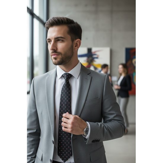 Fekete textúrájú nyakkendő mintával