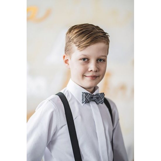 Černé chlapecké šle s koženým středem a zapínáním na klipy