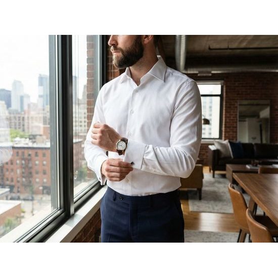 Cămașă albă slim fit cu manșetă franceză