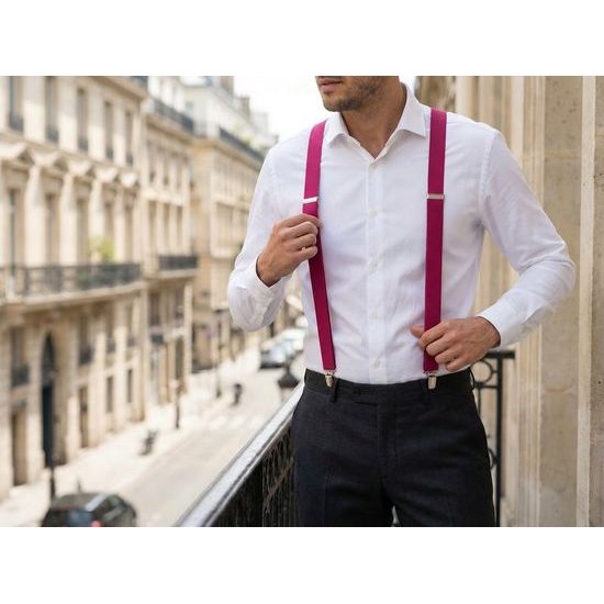 Šle Y fuchsiové barvy s koženým středem zapínání na klipy