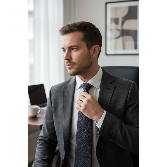 Ciemnoniebieski krawat z nowoczesnym wzorem