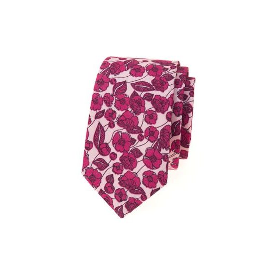Schmale Krawatte mit fuchsiafarbenen Blumen