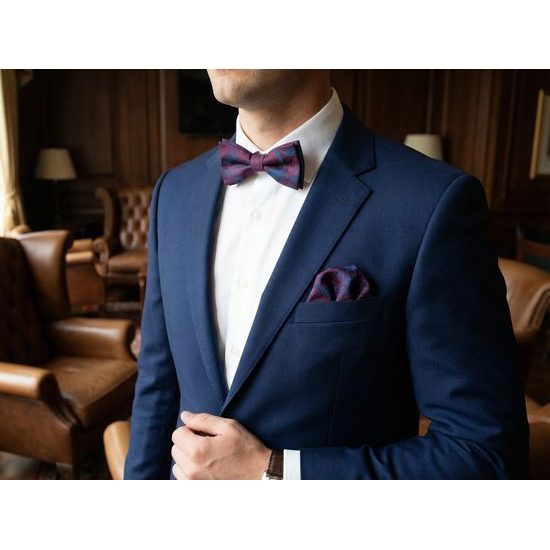 Motýlik s vreckovkou, modročervený vzor