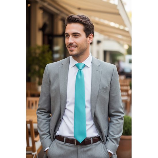 Pánská kravata tyrkysová mat