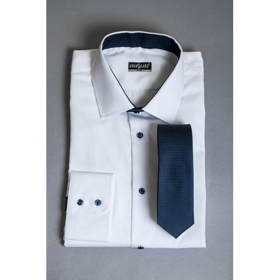 Cămașă bărbați albă Slim Fit cu accesorii albastre