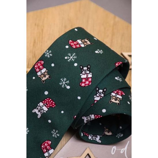 Grüne Weihnachtskrawatte mit Bulldogge