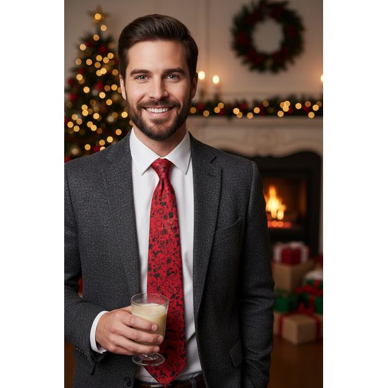 Červená kravata s vianočným motívom