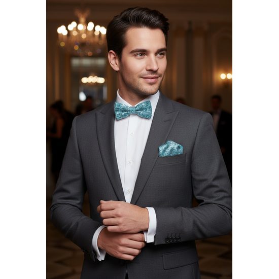 Vzorovaný tyrkysový motýlik s vreckovkou